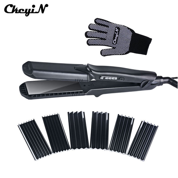 Hair Straightener & Corn Wide Wave Plate 4 style Interchangeable Hair Curling iron