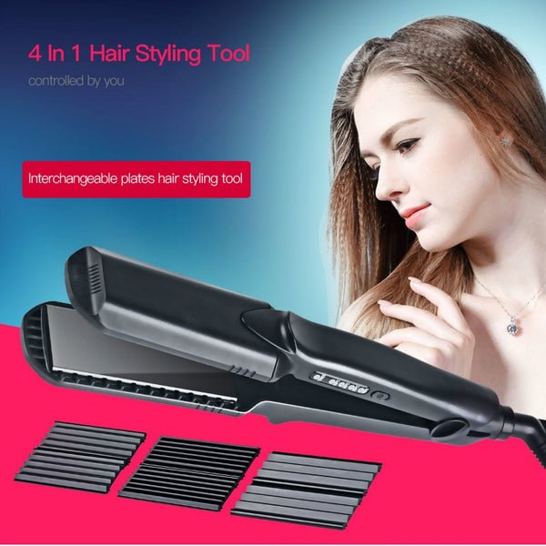 Hair Straightener & Corn Wide Wave Plate 4 style Interchangeable Hair Curling iron