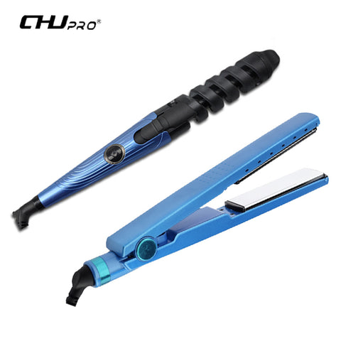 CHJ Professional 2 in 1 Hair Straightener Nano Titanium Plate hair Straightener Curler Chapinha